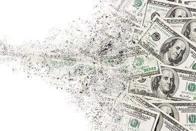 Hundred dollar bills disintegrating