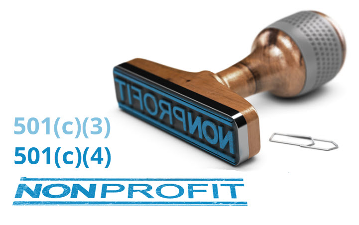 A rubber stamp reading Nonprofit beside the labels 501(c)(3) and 501(c)(4).