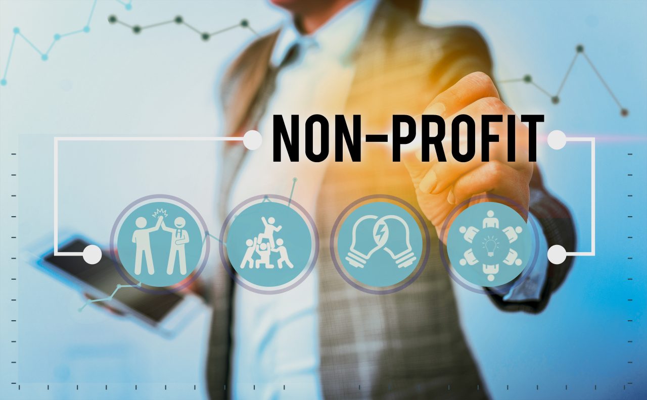 A person in a suit touching icons of people and organizations beneath the word Non-Profit.