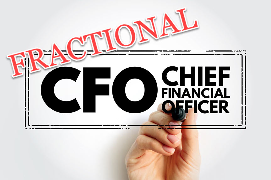 A hand stamping the words Fractional CFO, Chief Financial Officer.