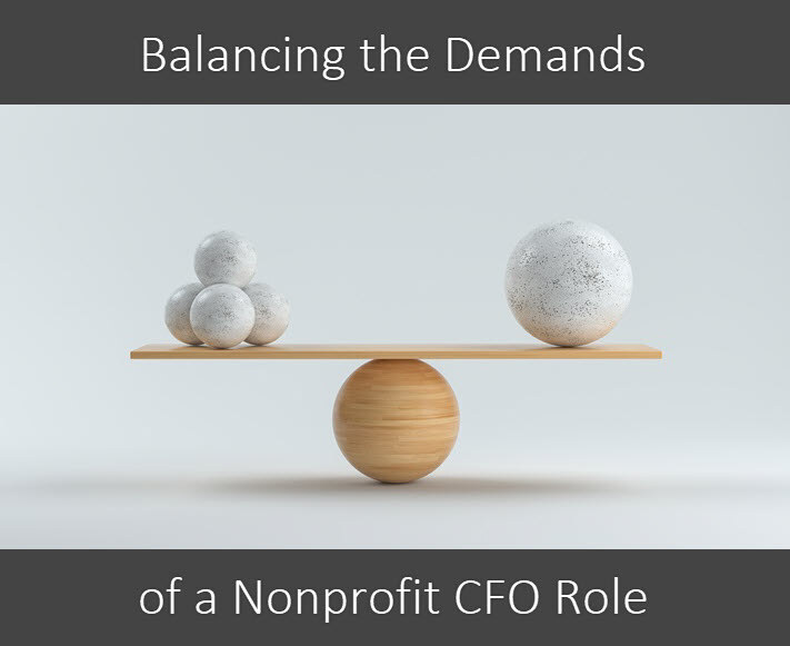 Stones balanced unevenly on a beam beneath the title Balancing the Demands of a Nonprofit CFO Role.