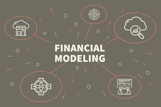 Graphic of connected financial icons around the words Financial Modeling.