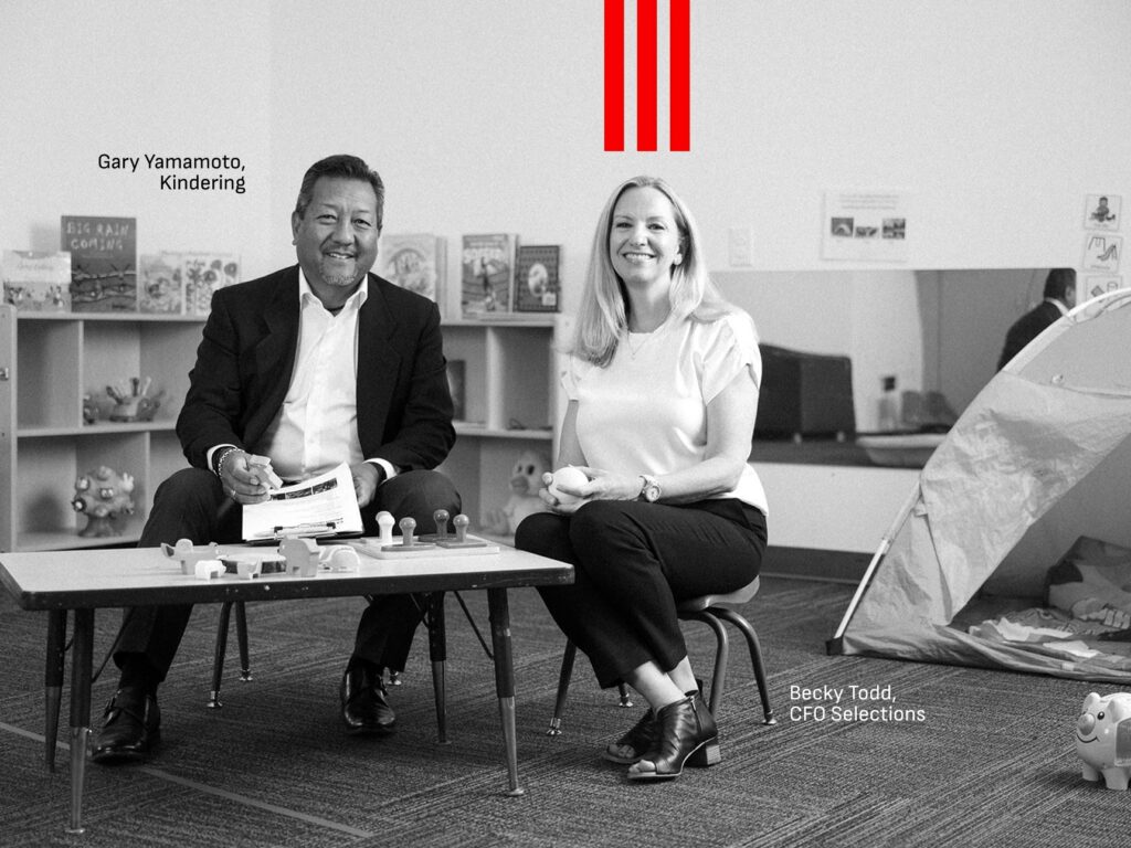 Fractional CFO Becky Todd and Kindering CFO Gary Yamamoto in a classroom