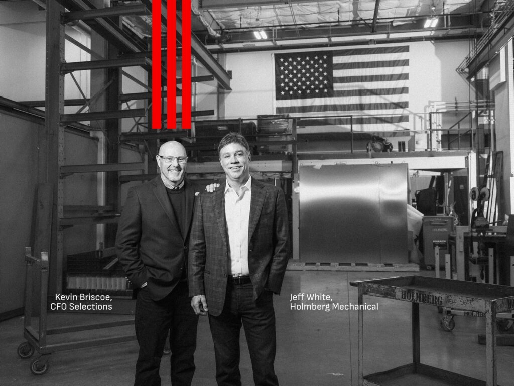 Fractional CFO Kevin Briscoe with Holmberg Mechanical owner Jeff White in the fabrication shop